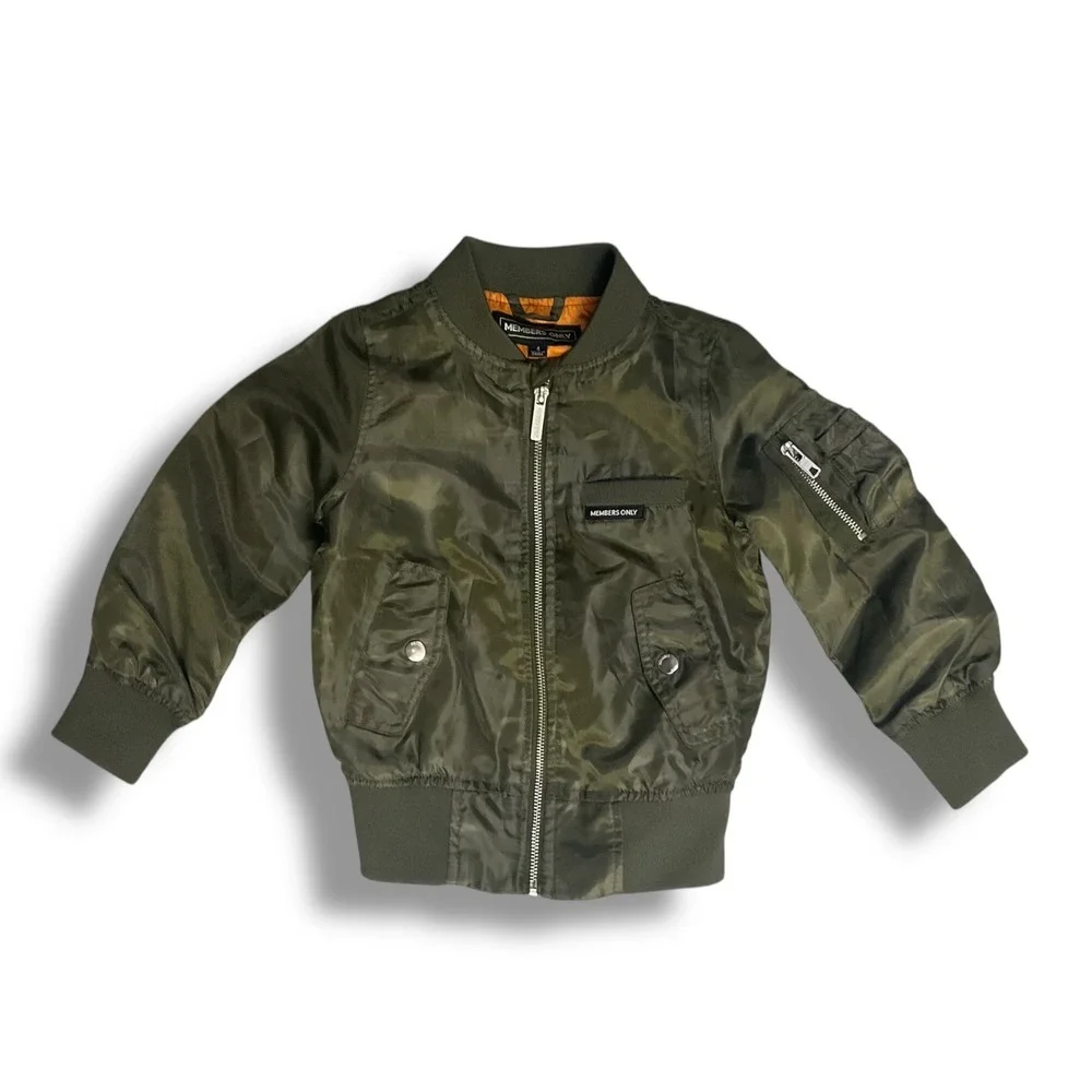 Members Only Kids‎ Olive Green Bomber Jacket Size 4 MB802023 Full Zip Military